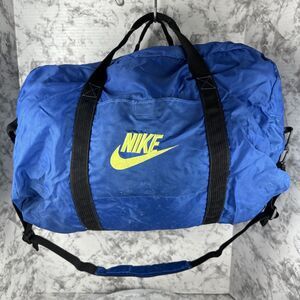 Vintage 80s Nike Gym Duffel Bag Blue Neon Green Nylon Canvas Crossbody Strap